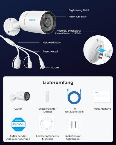 Reolink 4MP 2K PoE Überwachungskamera Aussen mit Echte Vollfarbnachtsicht, Smarte PoE IP Kamera Outd