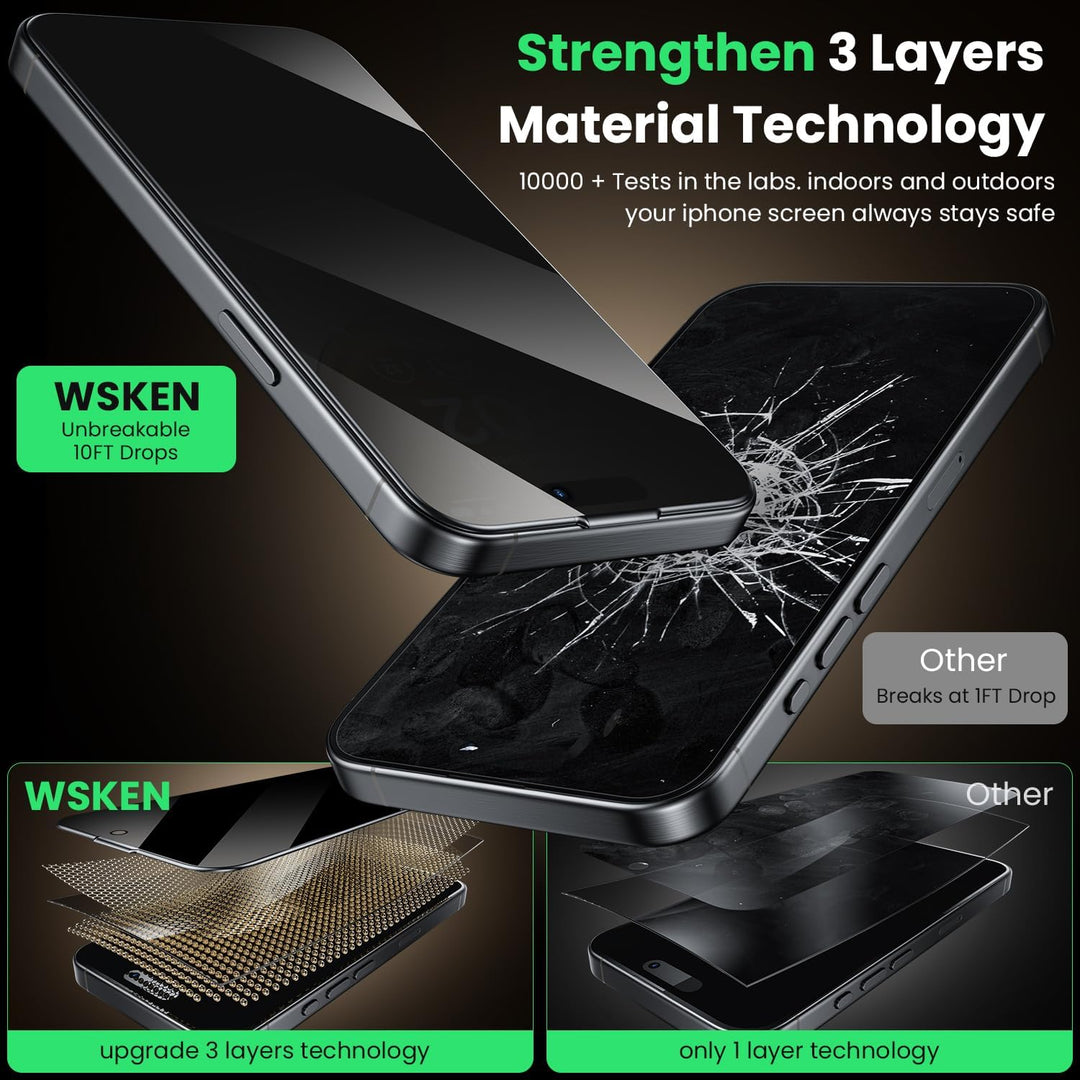WSKEN für iPhone 16 Pro Max für Panzerglas Sichtschutz - [24°Anti Spy][Auto Dust-Elimination] 9H Här