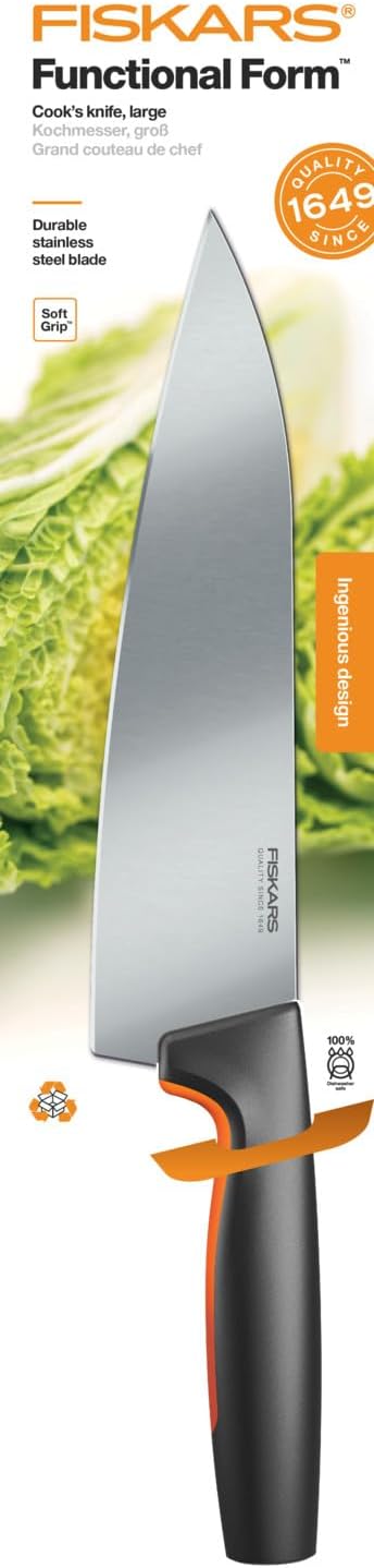 Fiskars Kochmesser, Gross, Functional Form, Gesamtlänge: 32 cm, Japanischer Edelstahl/Kunststoff, 10