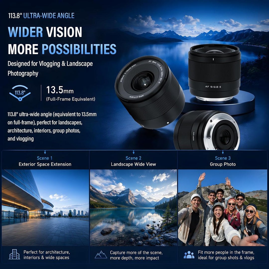 VILTROX 9mm F2.8 E Air AF 9mm F2.8 E Mount Objektiv für Sony E,Autofokus APS-C Ultraweitwinkel Prime