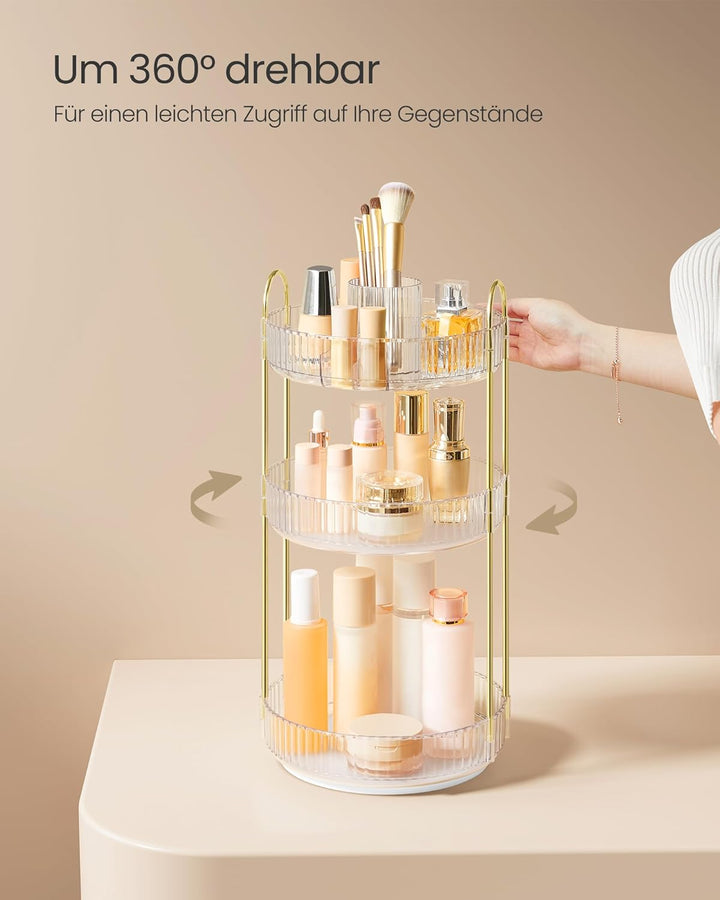 SONGMICS Make-up Organizer drehbar, Kosmetik-Organizer rund, 3 Ebenen, Kosmetik Aufbewahrung, anpass