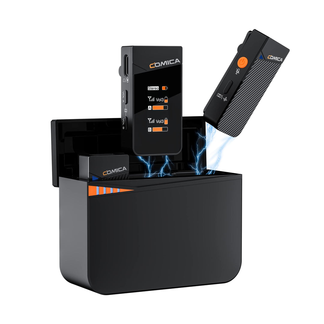 comica Vimo C3 Wireless-Microphone mit Noise Cancellation und Sicherheitskanal, Ansteckmikrofon mit