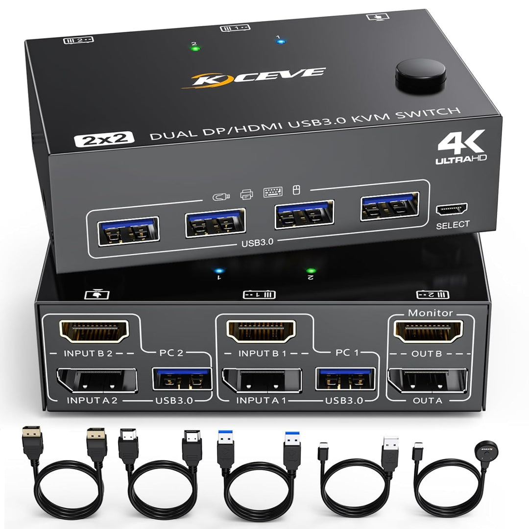 DP + HDMI KVM Switch 2 Computer 2 Monitore, Zwei Monitore Displayport USB 3.0 KVM Umschalter für zwe