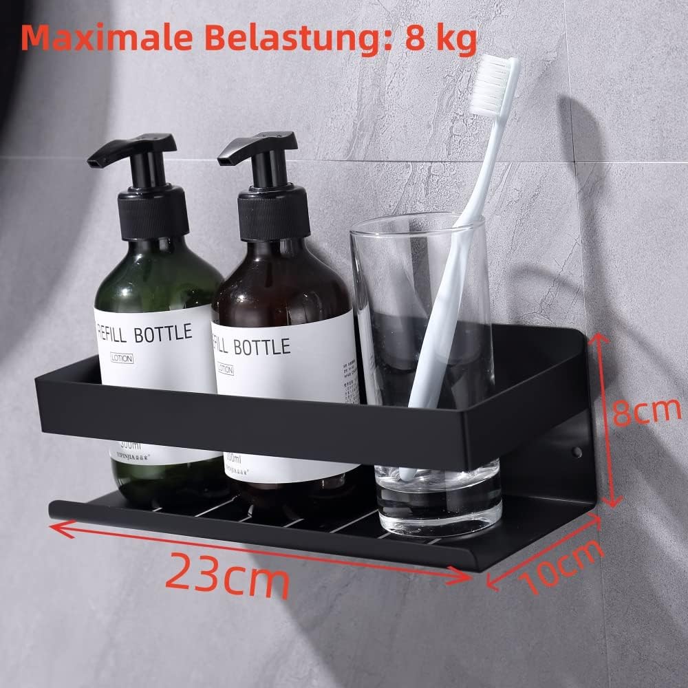 Duschablage ohne Bohren Matt Schwarz, Duschregal Wandmontage Edelstahl SUS304 Rostfreier Duschkorb B