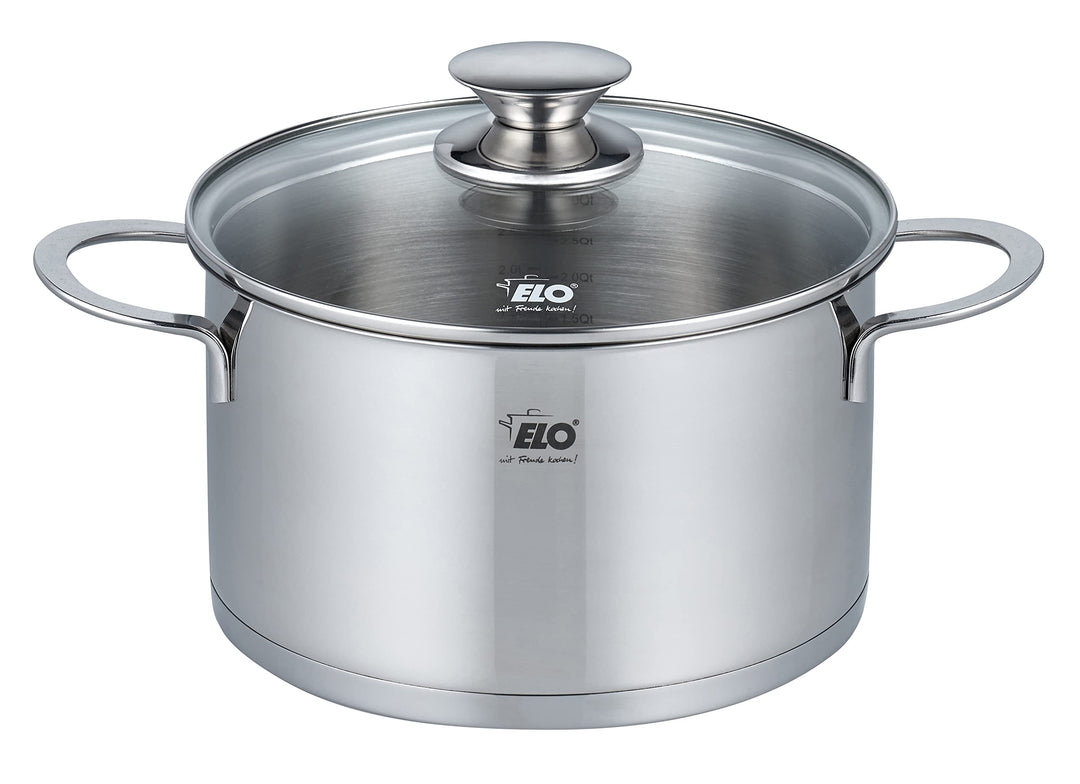 ELO 72541 Bratentopf 20 cm mit Glasdeckel Serie Galant, Induktion, Edelstahl hochglänzend, mit Liter