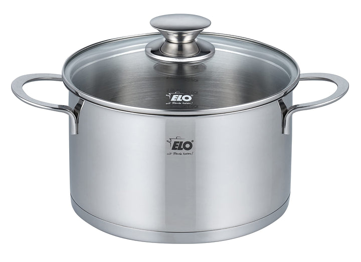 ELO 72541 Bratentopf 20 cm mit Glasdeckel Serie Galant, Induktion, Edelstahl hochglänzend, mit Liter