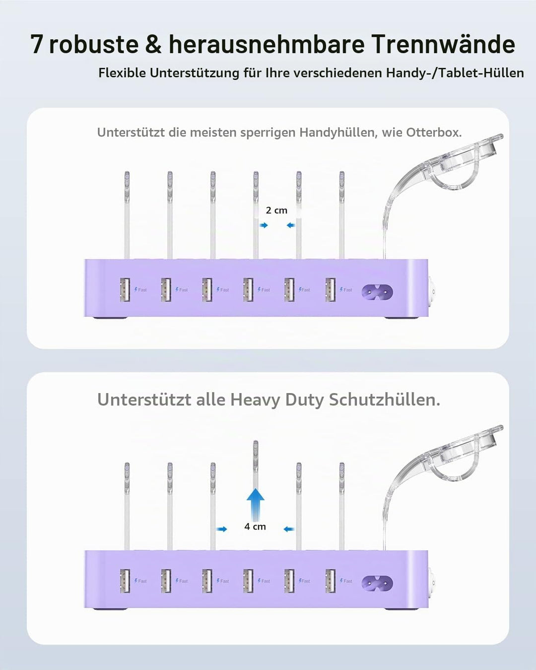 SooPii USB-Ladestation Organizer für mehrere Geräte, 6 Ports 50W Ladestation mit 6 Kabeln und aktual