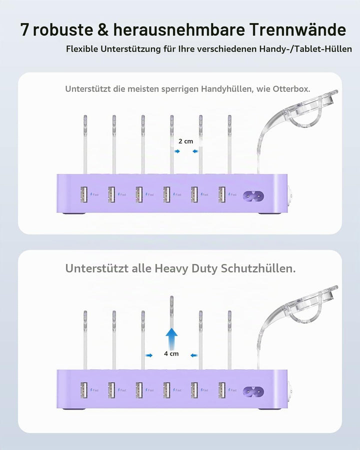 SooPii USB-Ladestation Organizer für mehrere Geräte, 6 Ports 50W Ladestation mit 6 Kabeln und aktual