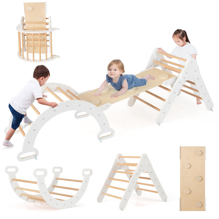 COSTWAY Kletterdreieck mit Rutsche, Kletterbogen, inkl. doppelseitige Rampe, zum Klettern, Rutschen