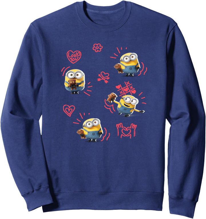 Minions Valentine's Day Bob And Teddy Bear Jumble Sweatshirt