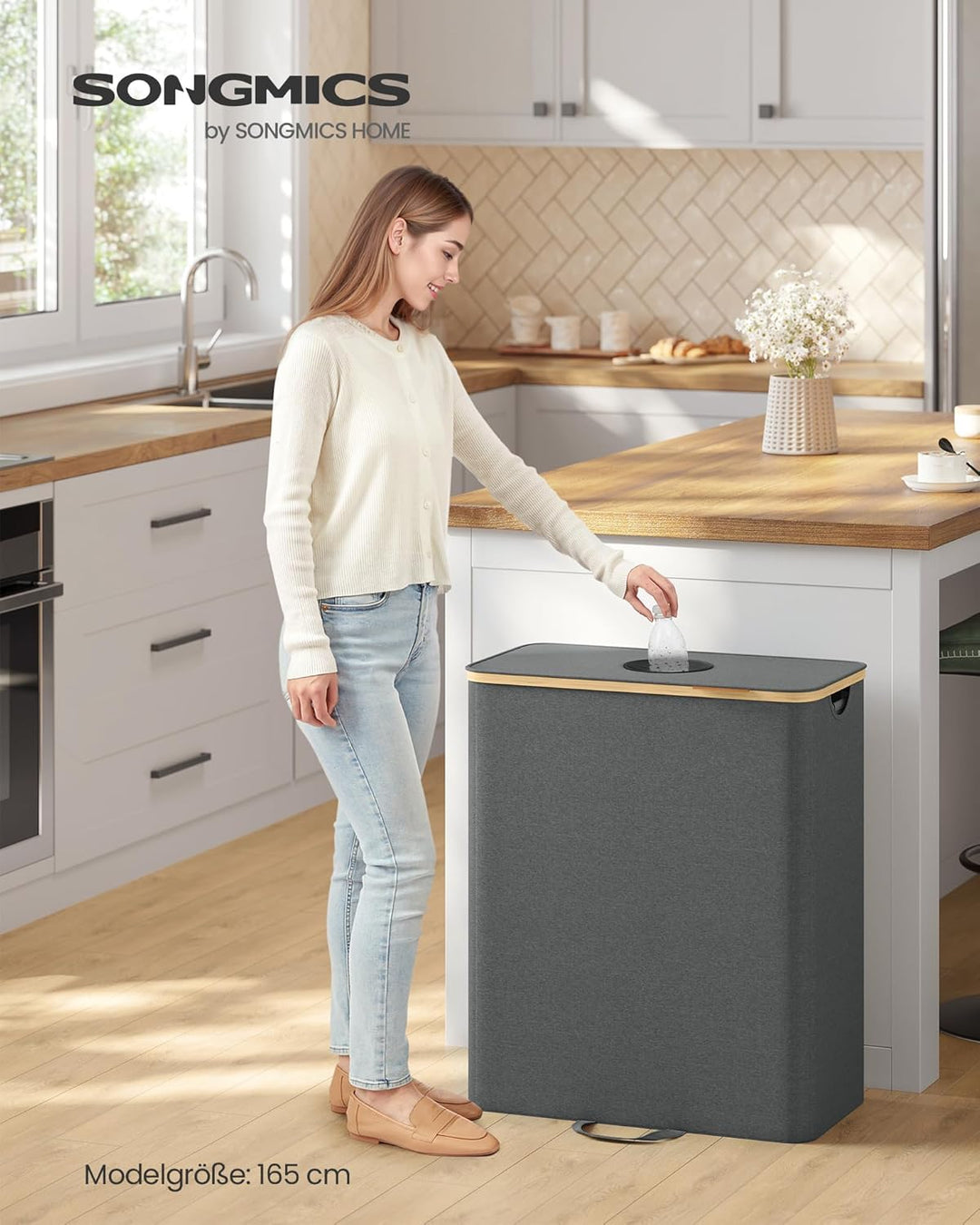 SONGMICS Pfandflaschen-Sammelbehälter, 135 L Pfandflaschen-Behälter, Flaschensammler Leergut, Recycl
