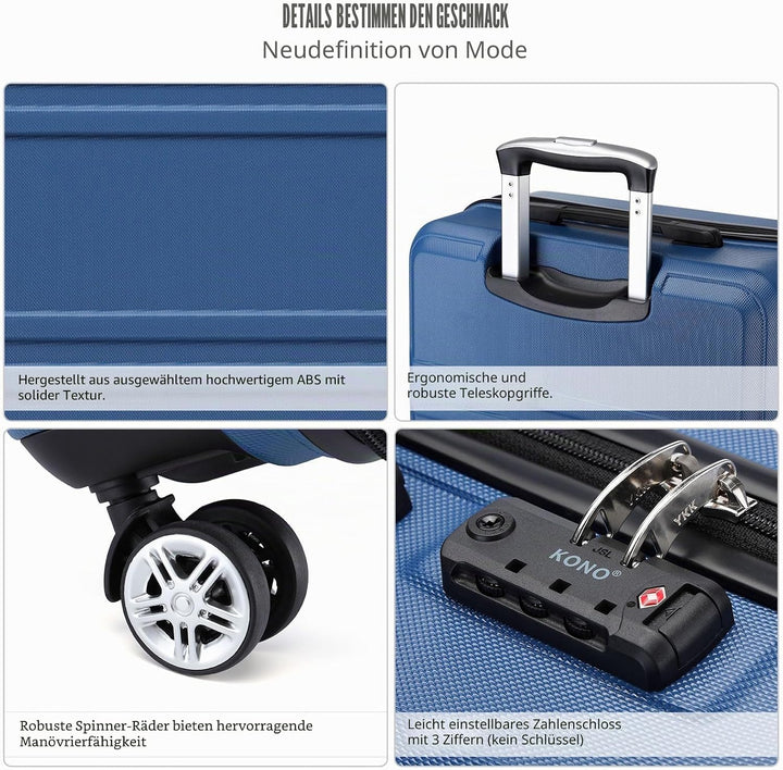 Kono Koffer Trolley Hartschale Handgepäck Zwillingsrollen Leichtgewicht ABS Kabinentrolley Reisekoff