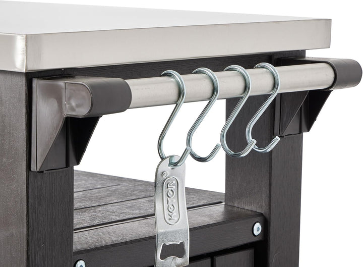 Keter Unity Portable 40 Gal Outdoor Table and Storage Cabinet w/ Accessory Hooks, Stainless Steel To