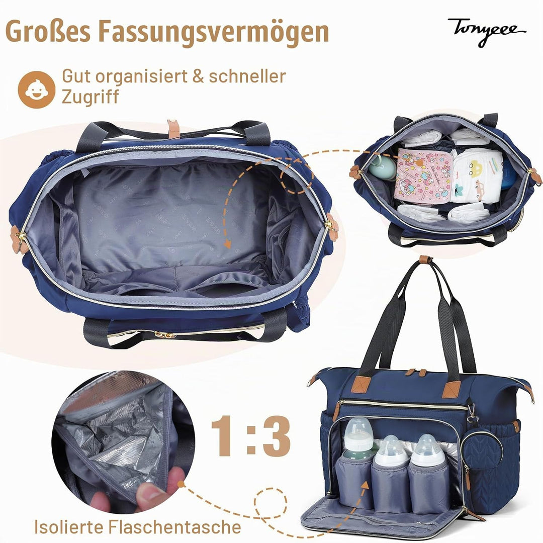 Wickeltasche mit Schnullertasche und Wickelunterlage, Wickelrucksack Multifunktions-Babytasche für G