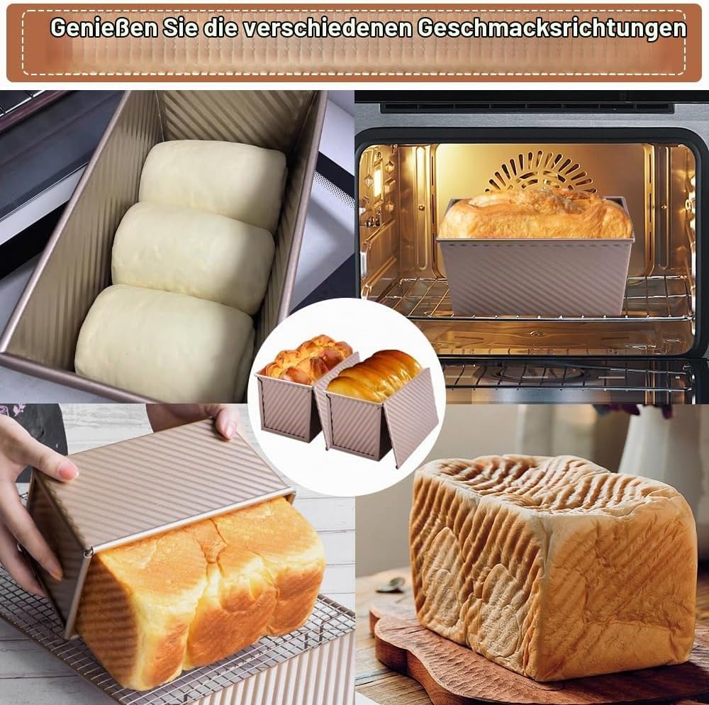 inodiref 2 Stück Brotbackform mit Deckel Antihaft Toastbrot Backform Kastenform mit Deckel mit Belüf