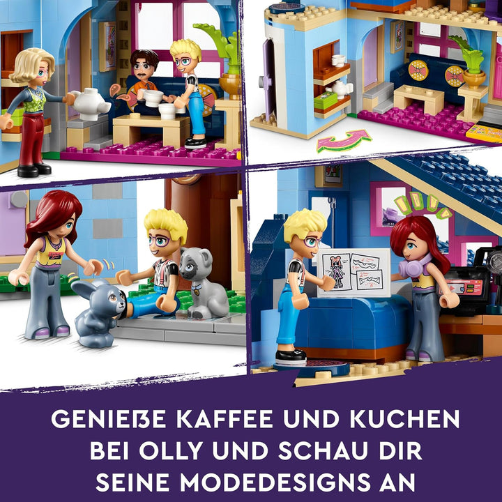 LEGO Friends Ollys und Paisleys Familien Haus, Puppenhaus mit Figuren und Zubehör, Set mit zweistöck