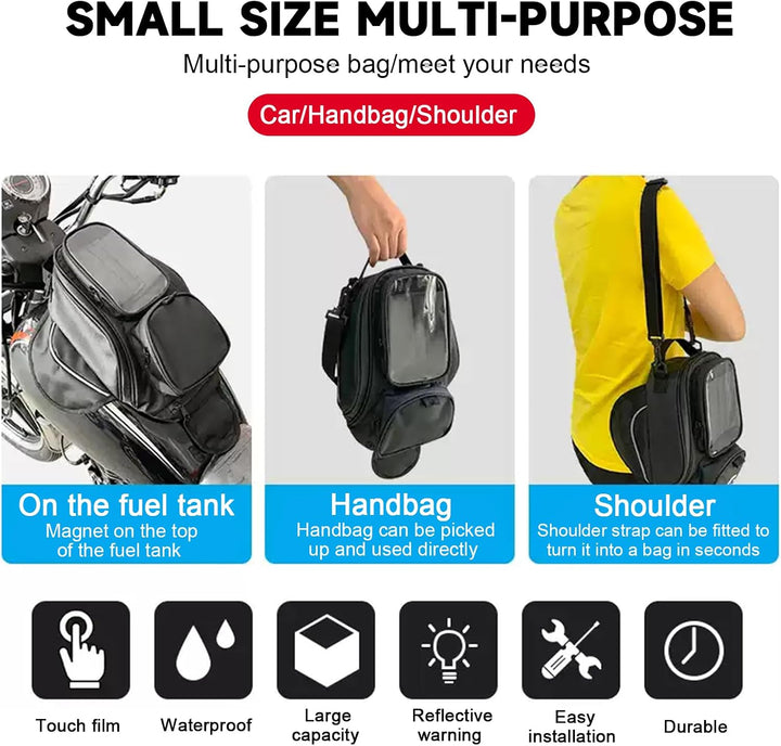 Motorrad Tankrucksack, Magnetbefestigung wasserdichte Tanktasche als Umhängetasche mit Reflektierend