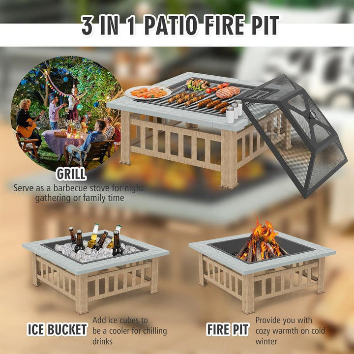 KOMFOTTEU Feuerschale Feuerkorb, Feuerstelle mit Grillrost & Decekl, Flammschale 81 x 81cm Outdoor,