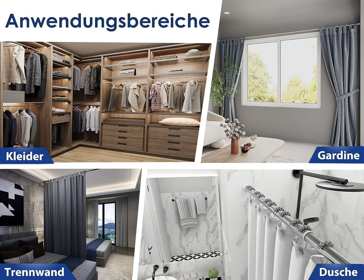 MEISENBERG Gardinenstange ohne Bohren 310-360cm, Ø32mm Chrom Multifunktionale Vorhangstange Klemmbar