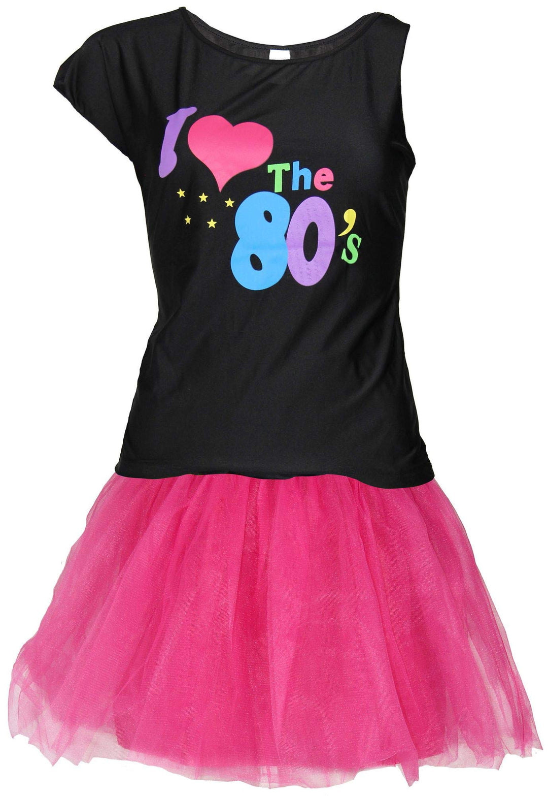 80er Jahre Damen KostÙm - pinkes Tutu und schwarzes neon Shirt - Gr__e S-XXL - Ballet Fasching Karne