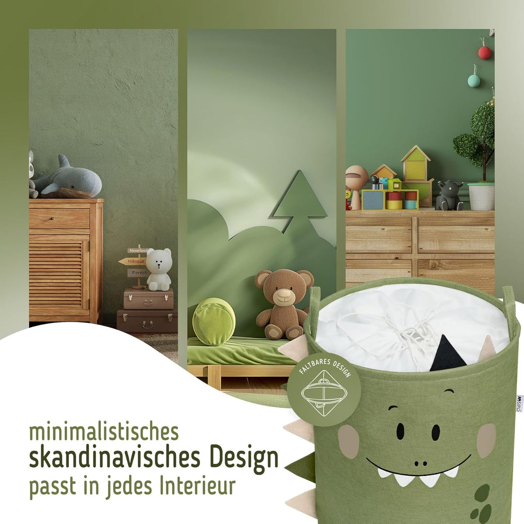 SIPO Spielzeugkorb Premium XXL 63L Dino, Faltbarer Spielzeug-Organizer mit Kordelzug, wasserdicht, T