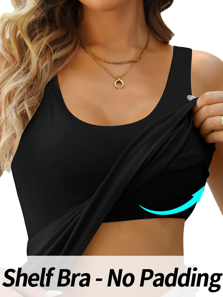 Charmo Unterhemd Damen BH-Hemd Basic Racerback Tank Tops mit Regal-BH Baumwoll Stretch eng Top Slim