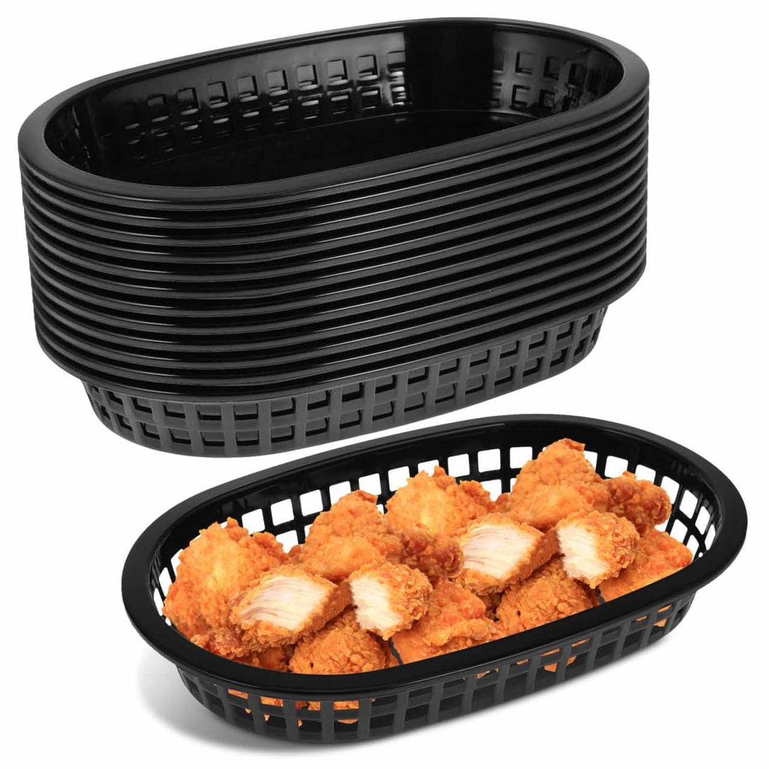 Angoily Kunststoff Fast Food Körbe -12 Stück Schwarzbrotkörbe zum Servieren - 23,5 x 15 x 3,5 cm Wie