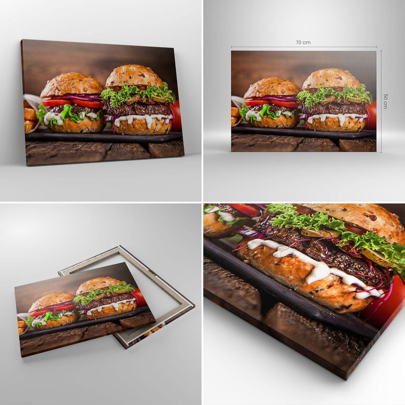 Bilder auf Leinwand Amerikaner Hamburger Essen Barbecue Leinwandbild 70x50cm Wandbilder Dekoration W