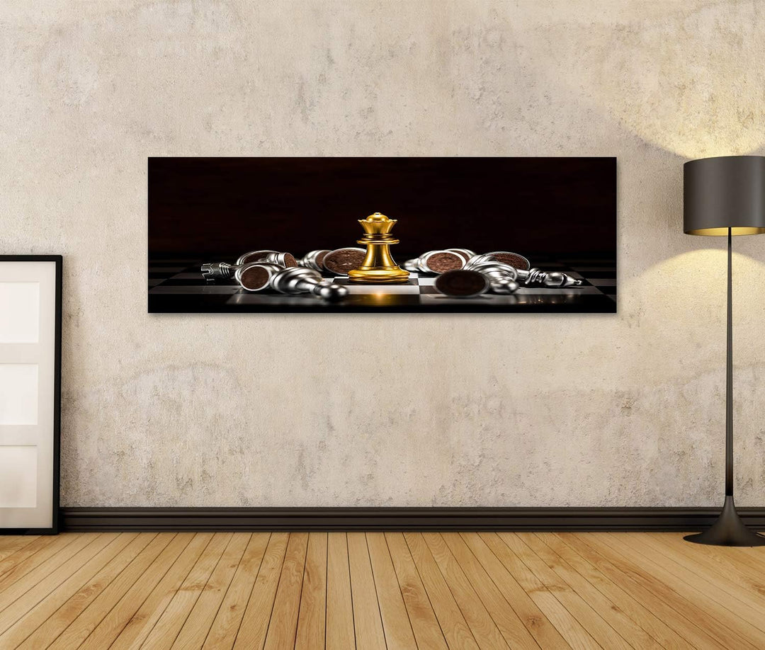 islandburner Bild auf Leinwand Gold Königin Schach Schwarzer Hintergrund Bilder Wandbilder Poster Le
