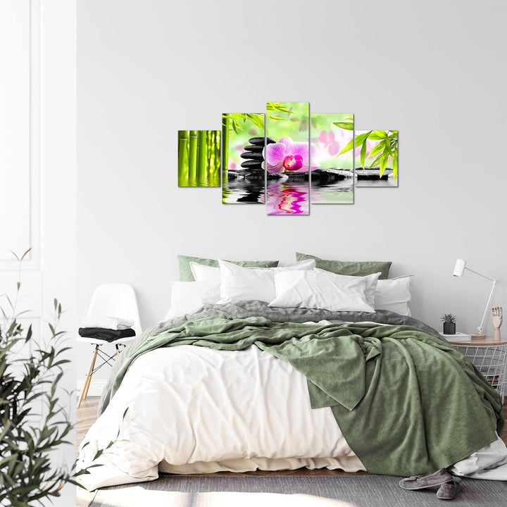 Runa Art Bild Wohnzimmer Schlafzimmer Orchidee Feng Shui 5 Teilig Steine Zen Pink Wandbilder auf Vli
