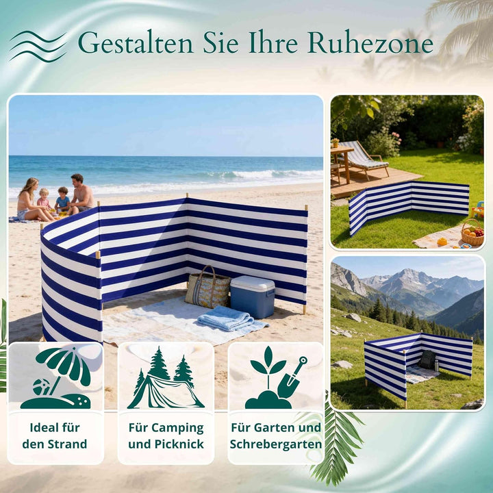 Strandparavent Klassische Streifen 6m | Windschutz Sichtschutz Strand Mikrofaser UV-Schutz 80cm Desi