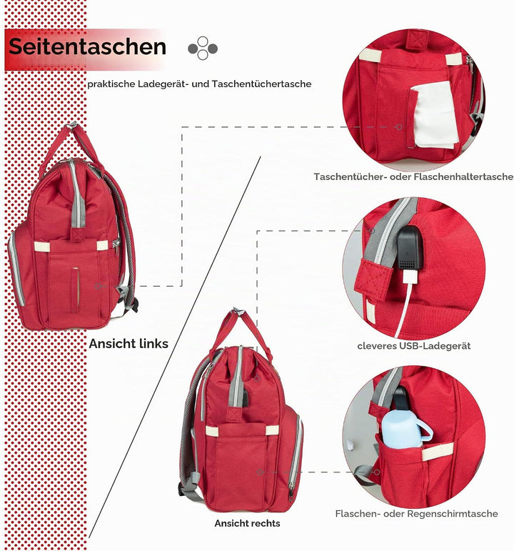 Baby Wickelrucksack, Babytasche für Reise, Wickeltasche Grosse Kapazität, Multifach Reise Rucksack W