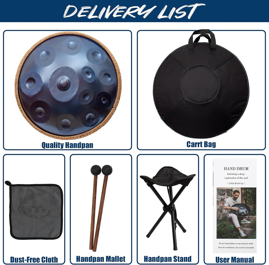 LOMUTY Handpan Drum 12 Töne 22 Zoll Stahltrommel in D-Moll Kurd 432 HZ Steel Tongue Drum mit weicher