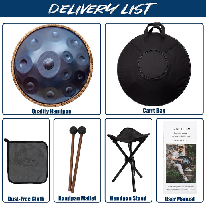 LOMUTY Handpan Drum 12 Töne 22 Zoll Stahltrommel in D-Moll Kurd 432 HZ Steel Tongue Drum mit weicher