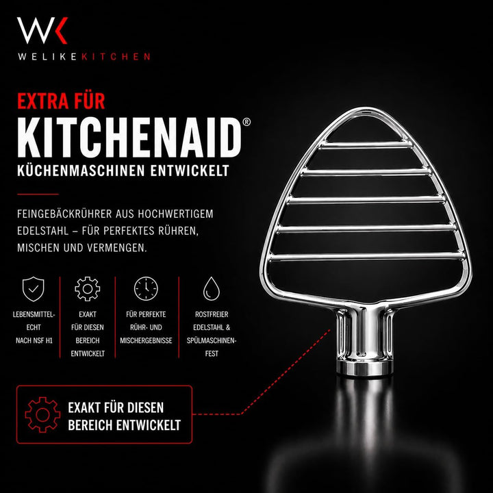 Edelstahl Feingebäck-Rührer für alle KitchenAid Küchenmaschinen mit kippbaren Motorkopf Zubehör