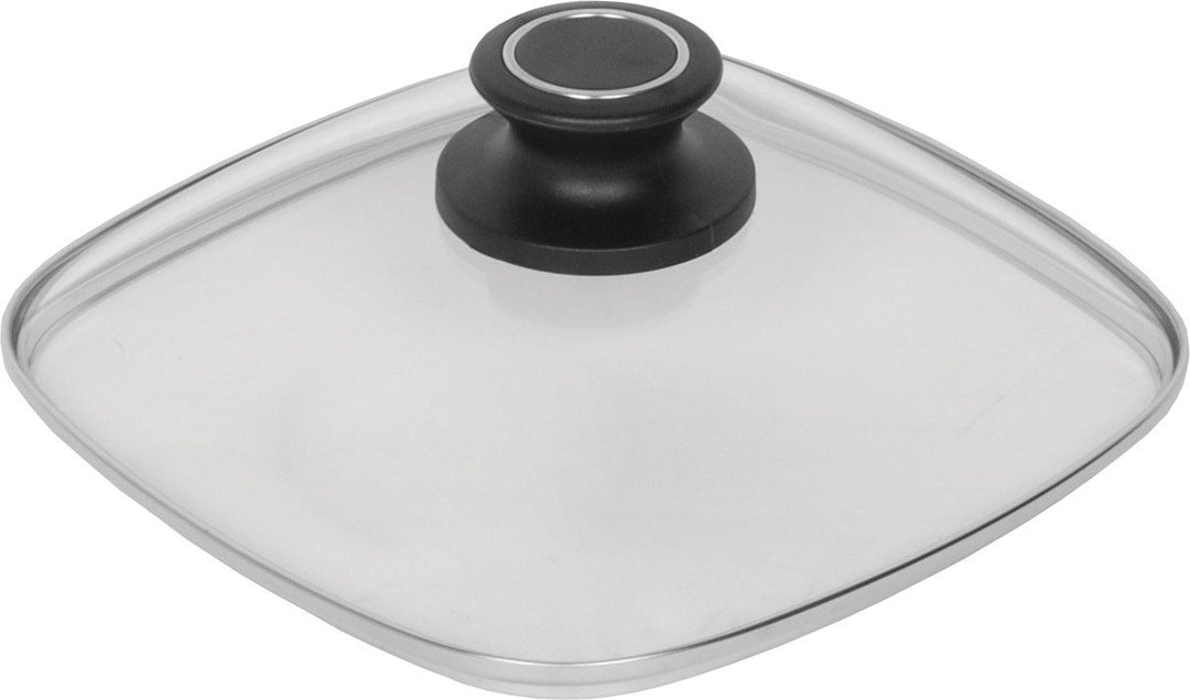 AMT Gastroguss Eckiger Glasdeckel mit Deckelknopf und AMT-Original-Banderole, 28 x 28 cm, passend Pr