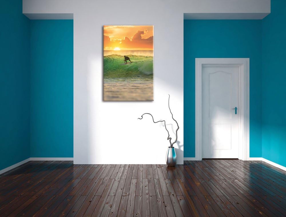 Pixxprint Surfen im Sonnenuntergang als Leinwandbild/Grösse: 100x70 / Wandbild/Kunstdruck/fertig bes