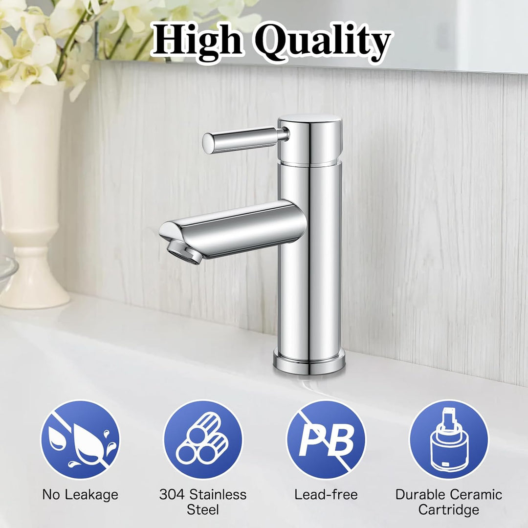 kisimixer Wasserhahn Bad, 304 Edelstahl Waschtischarmatur Mischbatterie Waschbecken Armaturen, Einhe