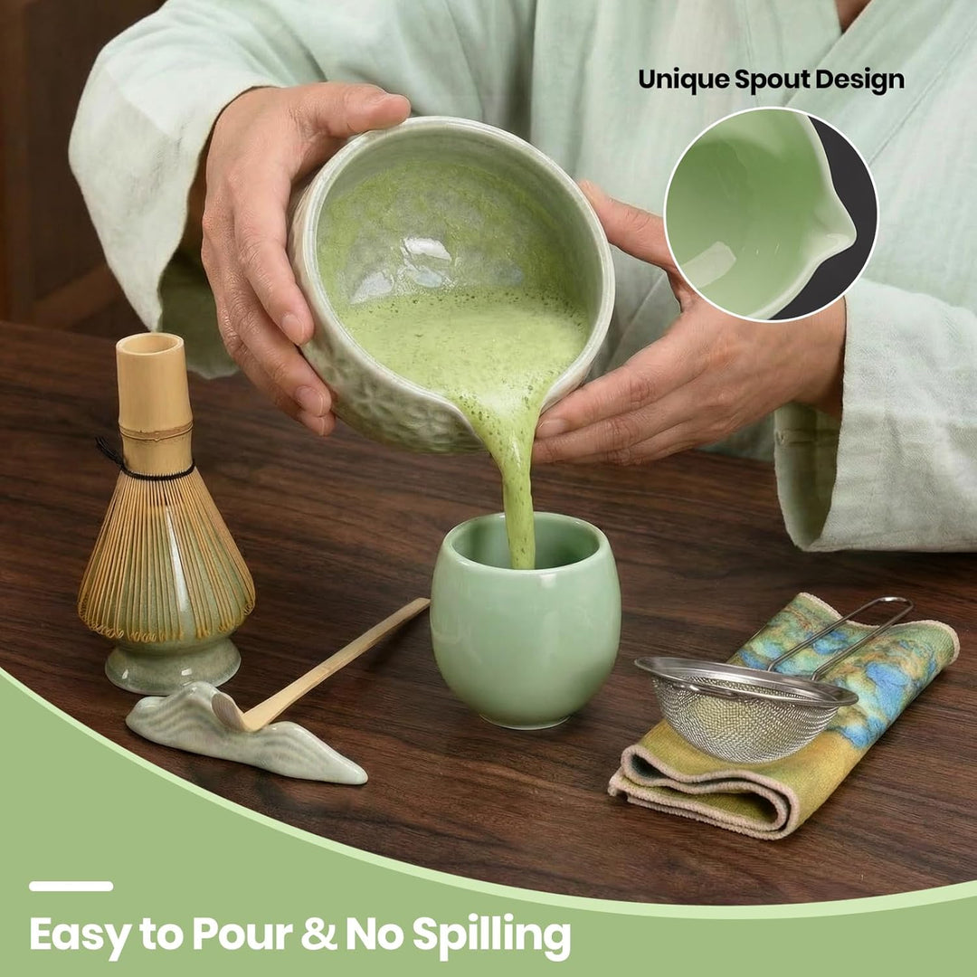 9‑in‑1 Matcha Set mit Matchaschale (560ml), Glas, Bambusbesen, Bambuslöffel, Sieb & Teematte – Japan