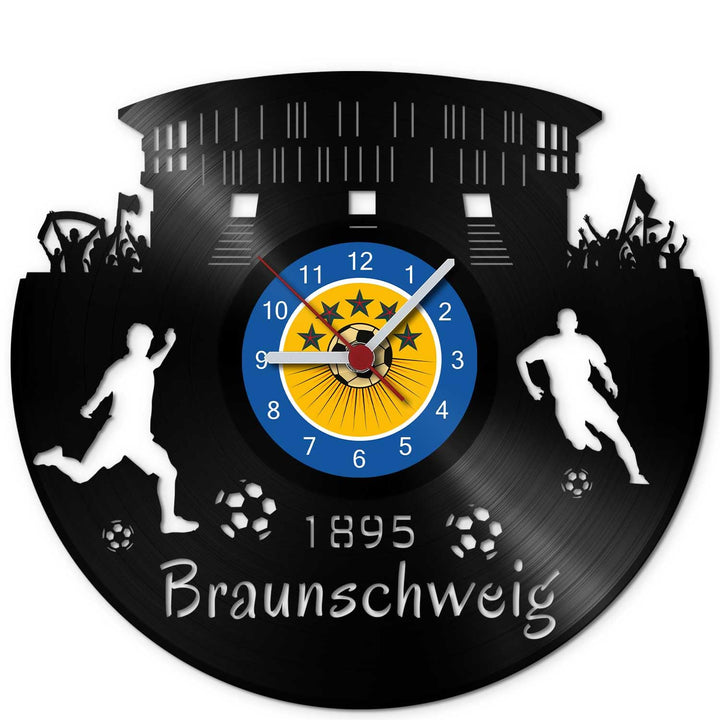 GRAVURZEILE Schallplattenuhr Braunschweig - 100% Vereinsliebe - Upcycling Design Wanduhr aus Vinyl M