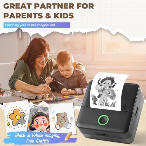 PRAOAHEI Mini Drucker, Tragbarer Fotodrucker mit 20 Rollen Druckerpapier, Bluetooth-Etikettendrucker