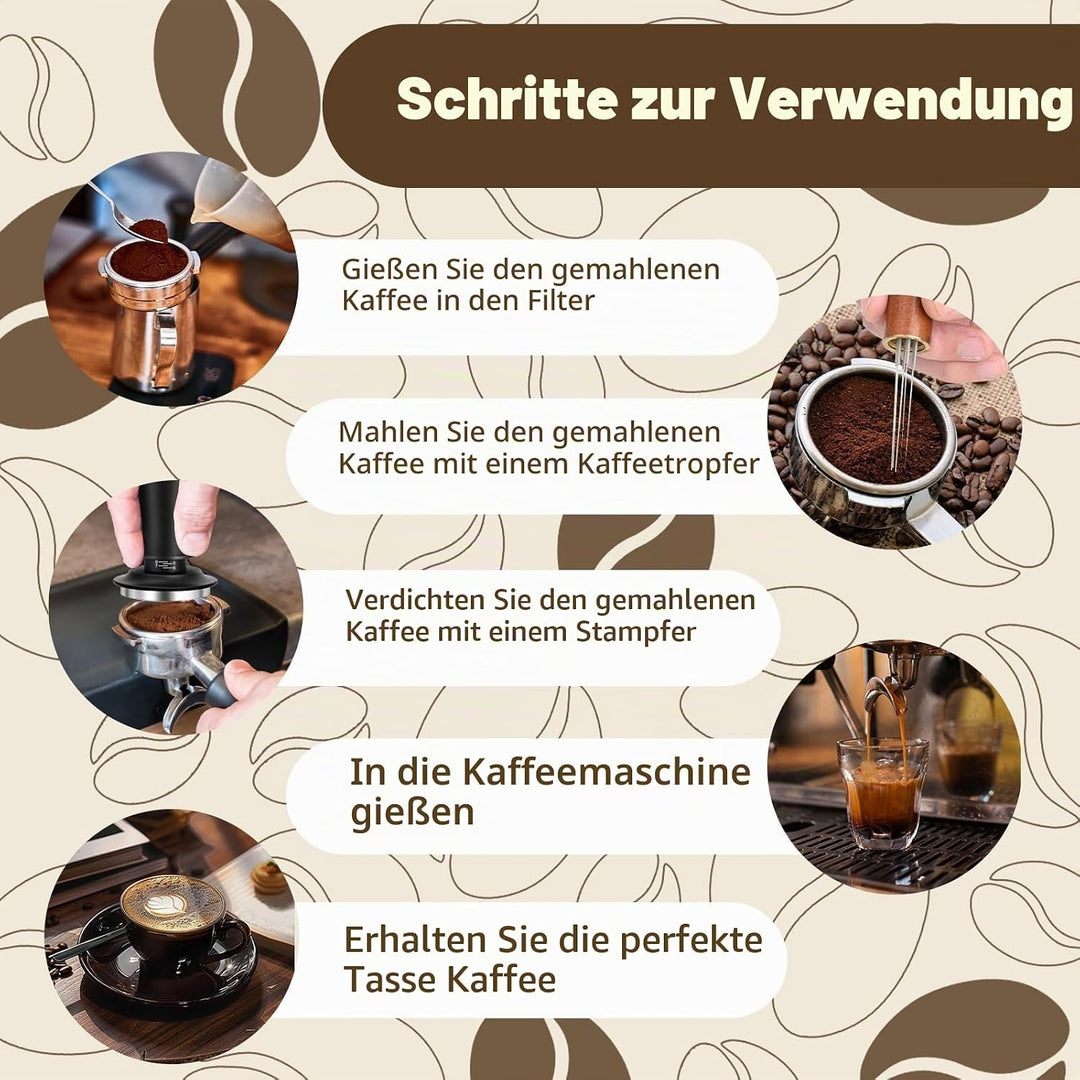 Kaffee Tamper Set 51mm,Espresso Tamper mit Skaleneinstellung, Kaffeerührer Werkzeug,Verteilerwerkzeu