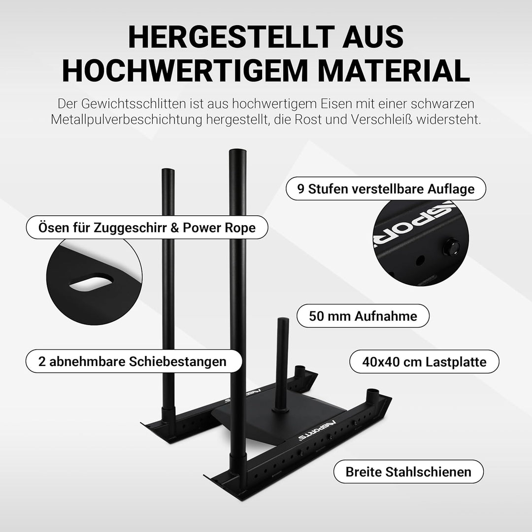 MSPORTS Gewichtsschlitten Premium - Power Sled, Powerschlitten, Sprint- und Zugschlitten, Schnellkra