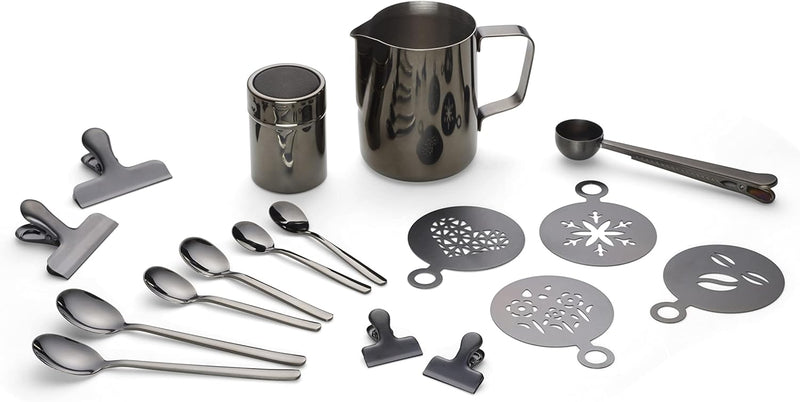 Echtwerk Kaffeezubehör-Set, 23-tlg, Milchschaumkännchen 600 ml, Kakaostreuer, 4x Espresso-, 4x Cappu