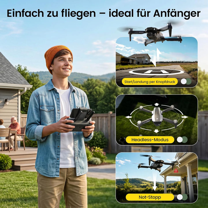 Holy Stone HS200P Drohne mit Kamera 1080P für Anfänger&amp;Kinder | 2 Akkus, 360° Flip, Headless Mode, H