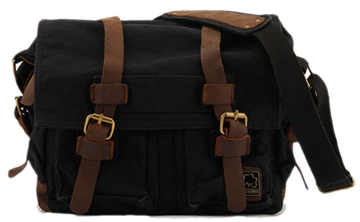 Sechunk Vintage Militär Leder Umhängetasche Canvas Laptop Tasche Retro Messenger Taschen small--13‘’