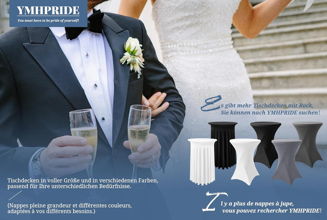 3er-Set Schwarz Stretch Stehtisch Husse für Bistrotisch Ø 80-85 cm Spandex Stretch Tischdecke, Verst