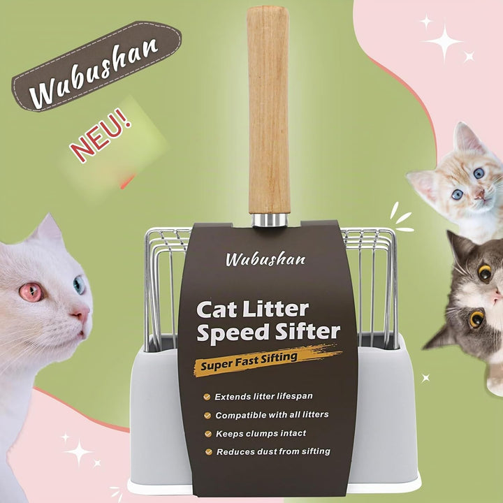 Wubushan Katzenstreuschaufel mit behälter, Katzenklo Schaufel Metall mit Halterung, Katzenstreu Scha