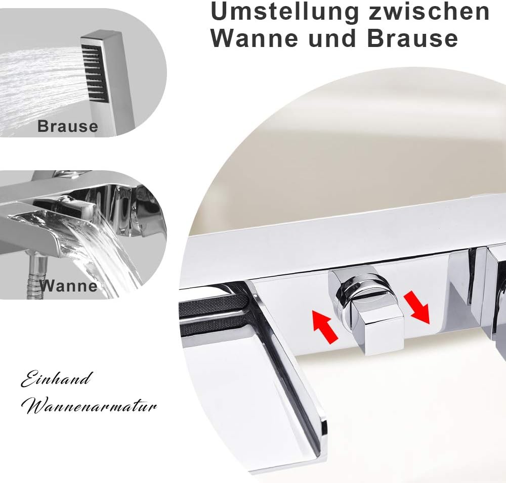 Wasserrhythm 2 Verbraucher Wannenarmatur Einhebel-Wannenmischer Armatur Wasserhahn Duscharmatur mit