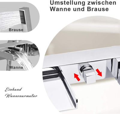 Wasserrhythm 2 Verbraucher Wannenarmatur Einhebel-Wannenmischer Armatur Wasserhahn Duscharmatur mit